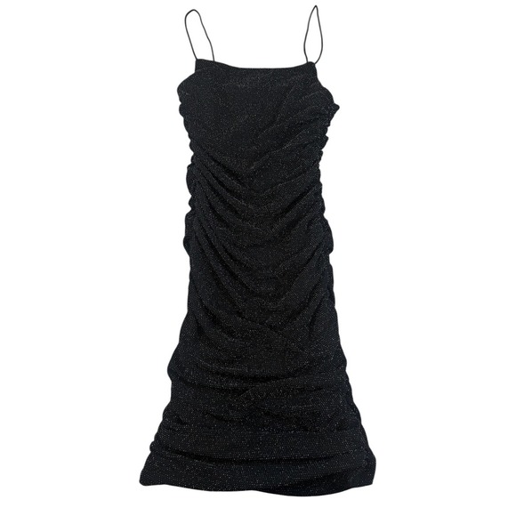 Princess Polly Reeva Black Shimmer Ruched Bodycon Mini Dress Size 0 - Picture 3 of 8